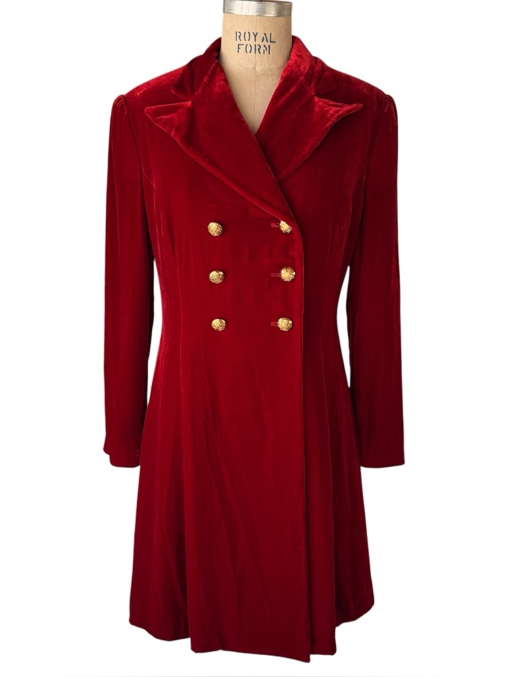 Vintage 90s Ralph by Ralph Lauren Red Silk Velvet Buttoned Coat